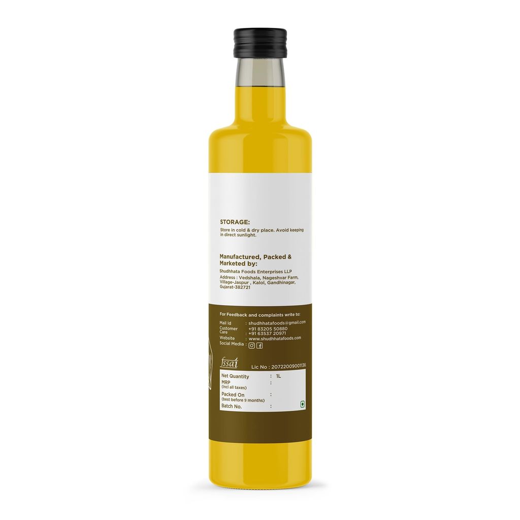 Shudhaata White Sesame Oil (1L) - Flavor Booster Oil Rich in Vitamin E, Omega Fatty Acids, and Minerals