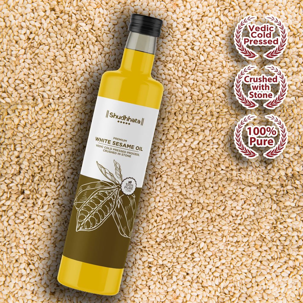 Shudhaata White Sesame Oil (1L) - Flavor Booster Oil Rich in Vitamin E, Omega Fatty Acids, and Minerals