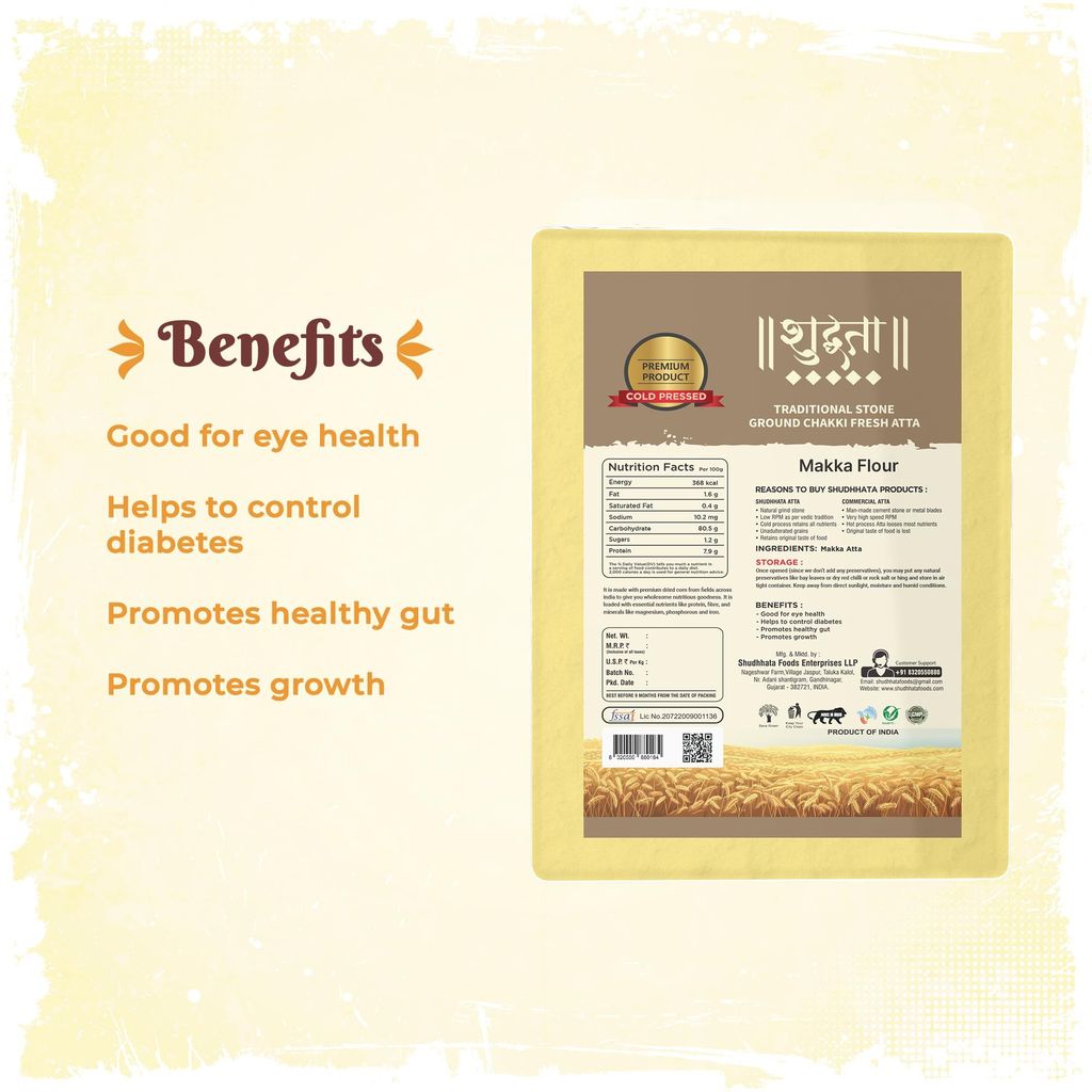 Shudhaata Premium Makka Atta (1kg) - Wholesome Dried Corn Flour Packed with Nutrients