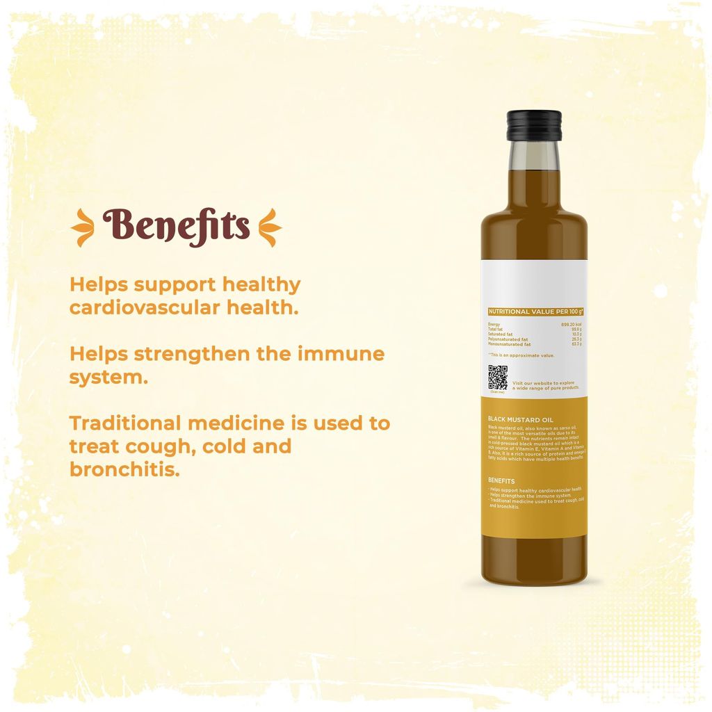 Shudhaata Black Mustard Oil (1L) - Versatile Sarso Oil Rich in Vitamins and Omega-3 Fatty Acids