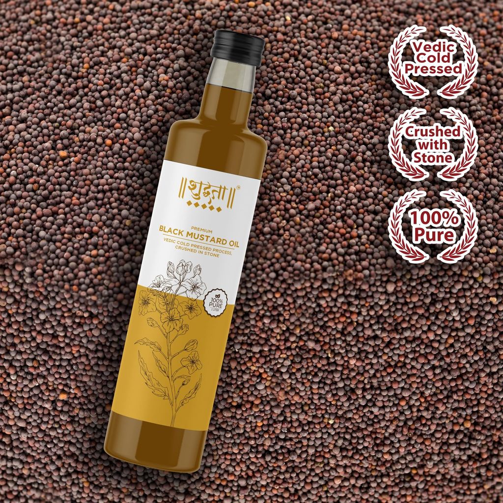 Shudhaata Black Mustard Oil (1L) - Versatile Sarso Oil Rich in Vitamins and Omega-3 Fatty Acids