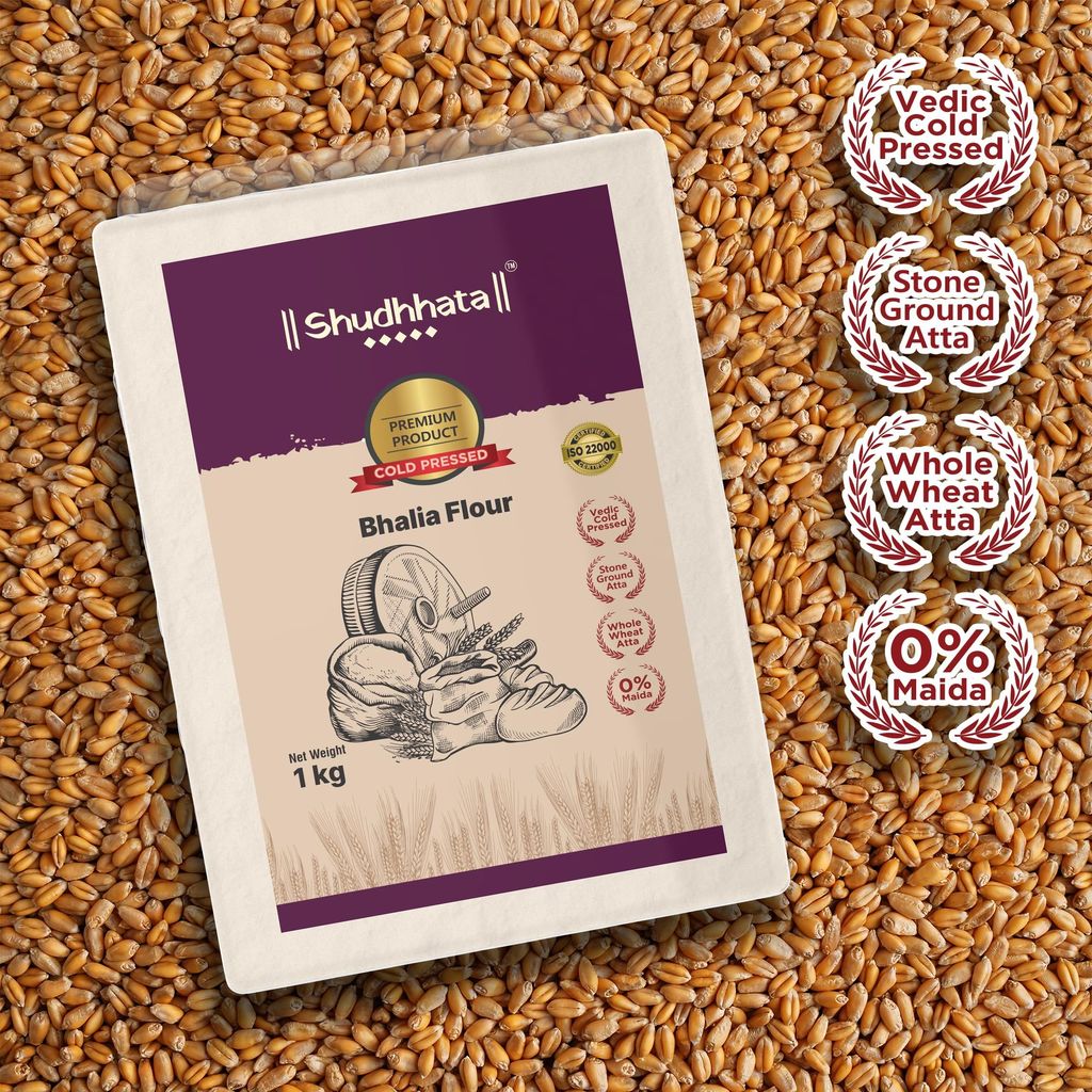 Shudhaata Bhalia Wheat Atta (1kg) - Premium Long Grain Non-Hybrid Wheat with GI Tag