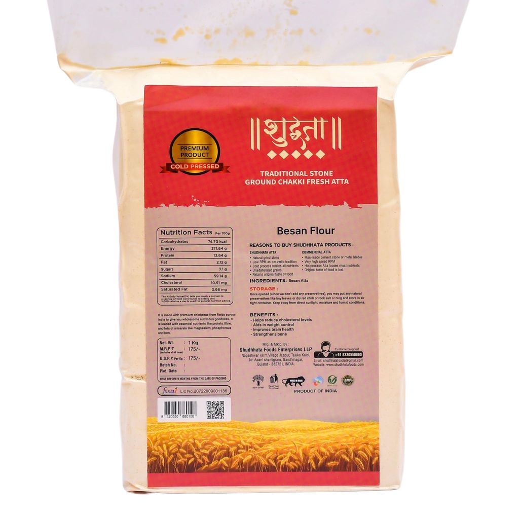 Shudhaata Premium Besan Atta (1kg) - Wholesome Chickpea Flour Packed with Protein, Fiber, and Minerals