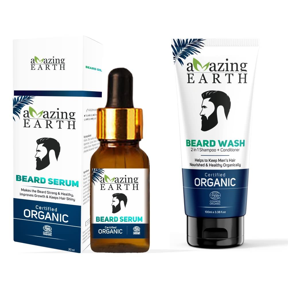 AMAzing EARTH Beard Serum 30ml and Beard Wash 100ml. Combo for Hair Growth and Shiny Beard - Beard Care and Tools | Buy online on ZillyBuy