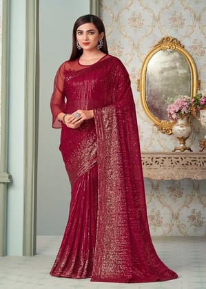 Embroidered Georgette Saree in Red