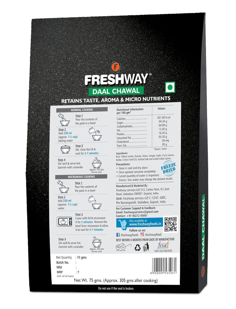 Freshway Foods Ready to Eat Freeze Dried Daal Chawal with No Added Preservatives & Colors