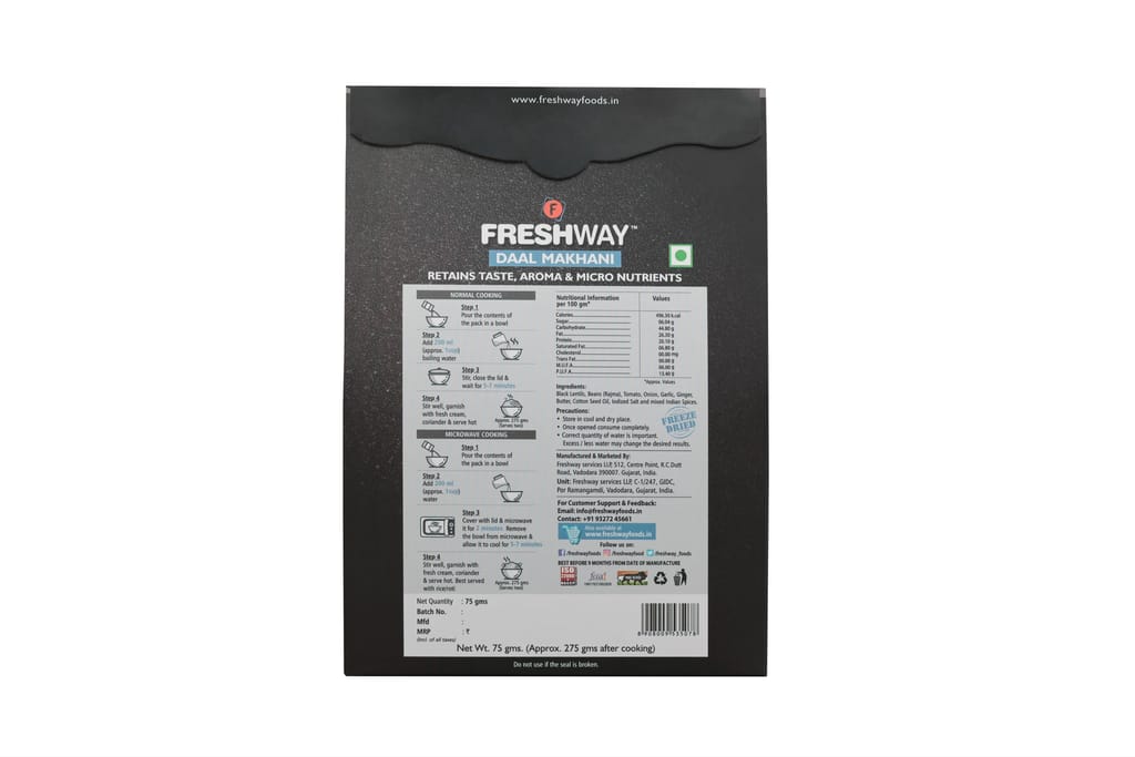 Freshway Ready To Eat Daal Makhani | A Nutritious, Flavor Packed Indian Comfort Meal in Minutes