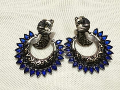 Glamvila Peacock Design Chandbali in Green Stones