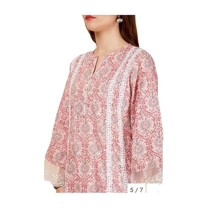 IndiVibes A-Line Suit Pure Cotton Printed A-Line Kurta with Pant and Duptta Set for Women & Girls(Pink)