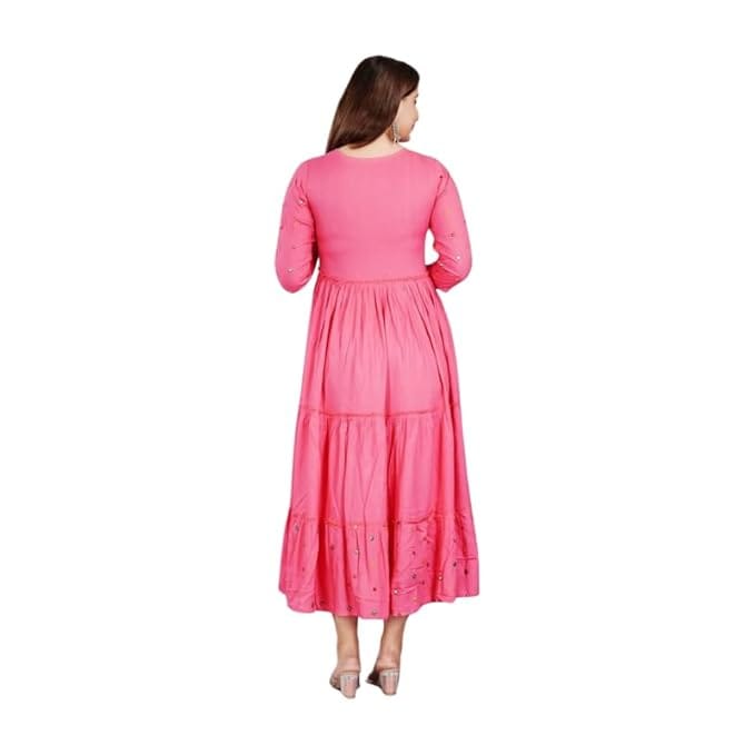 IndiVibes Cotton Rayon Anarkali Comfortable Kurta Dress for Women