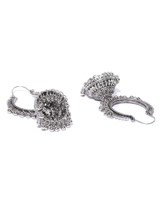 Jewellery Earrings for Women Afghani Oxidised Silver Jhumka earrings for Girls and Women - Earrings | Buy online on ZillyBuy