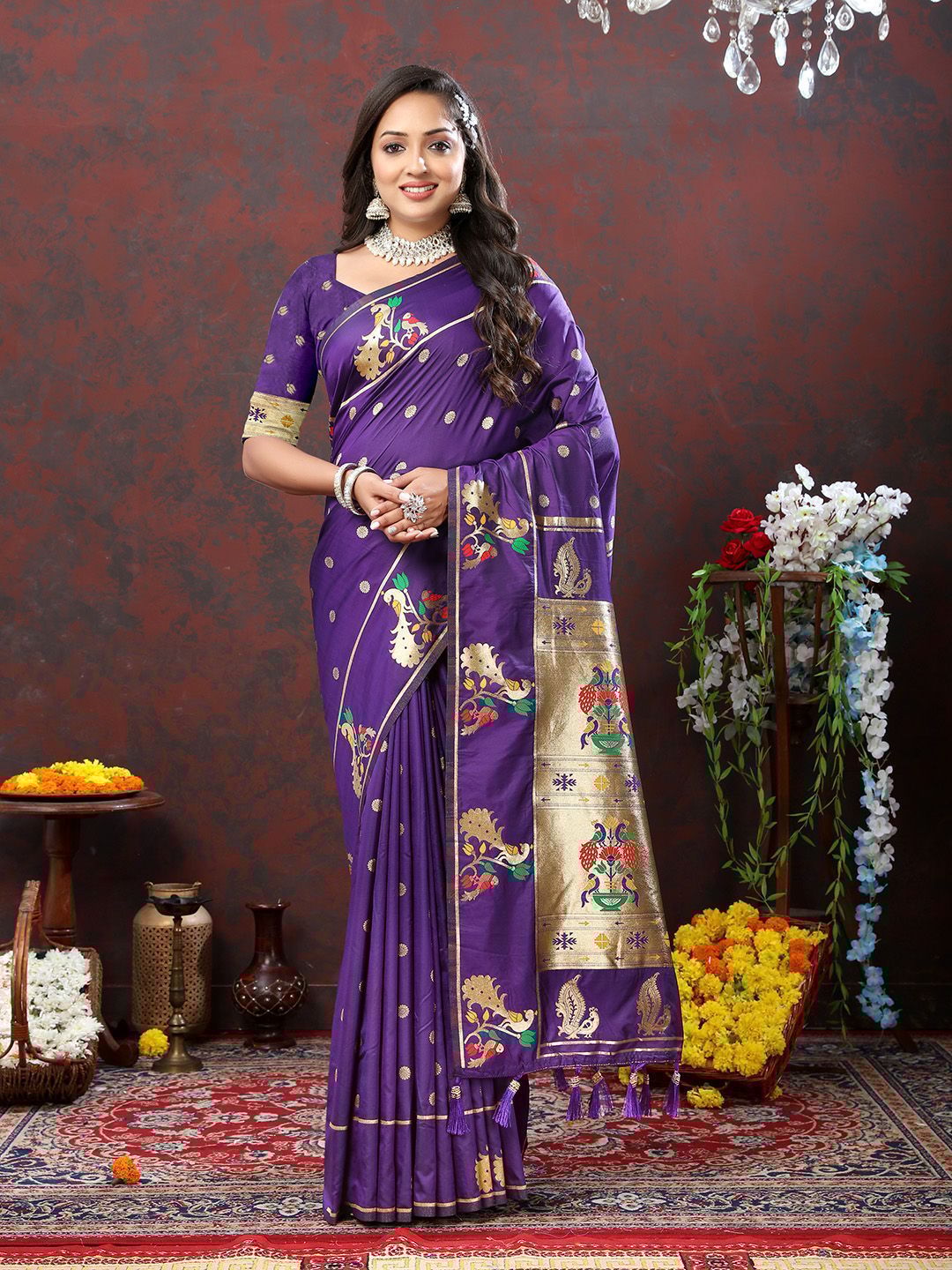 Purple Soft Paithani Silk Woven Design Gold Zari Meenakari Weaving Saree