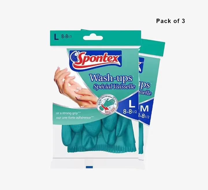 Spontex Wash ? Ups (Anti Slip) Gloves with express drying || Pack of 3 | technology & natural latex for complete protection. Large 8901580001802
