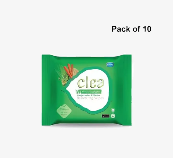 Clea Refreshing Wet Wipes (pack of 10) (25 Wipes Per Pack) (Lemongrass & Lavender Flavour)