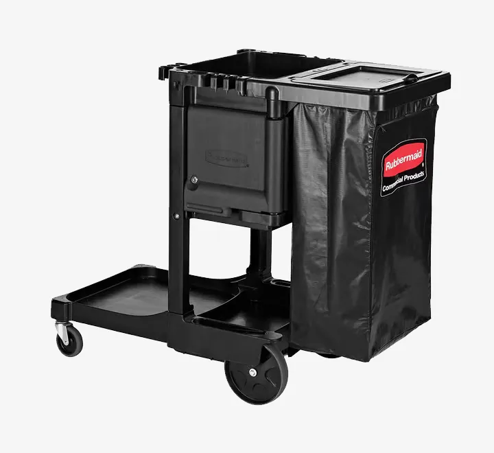 Rubbermaid Housekeeping Service Cart with Two Caddies, Black (FG9T7200BLA)