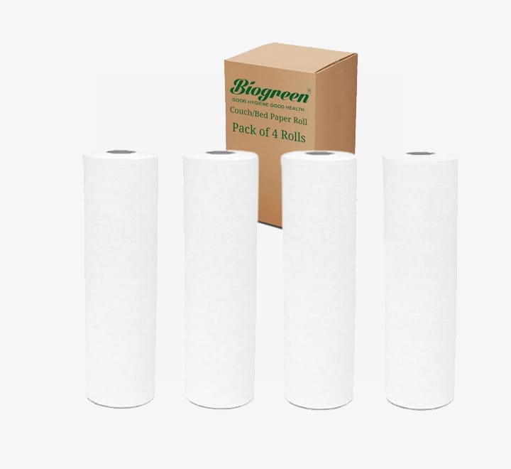 Biogreen Hospital Bed/Couch Roll || Width 24 inch || 100 Meters Each Roll - Pack of 4 ( 400 Tissues || usable Operation Theater, Diagnostic centres, pathalogy centres, spa centres