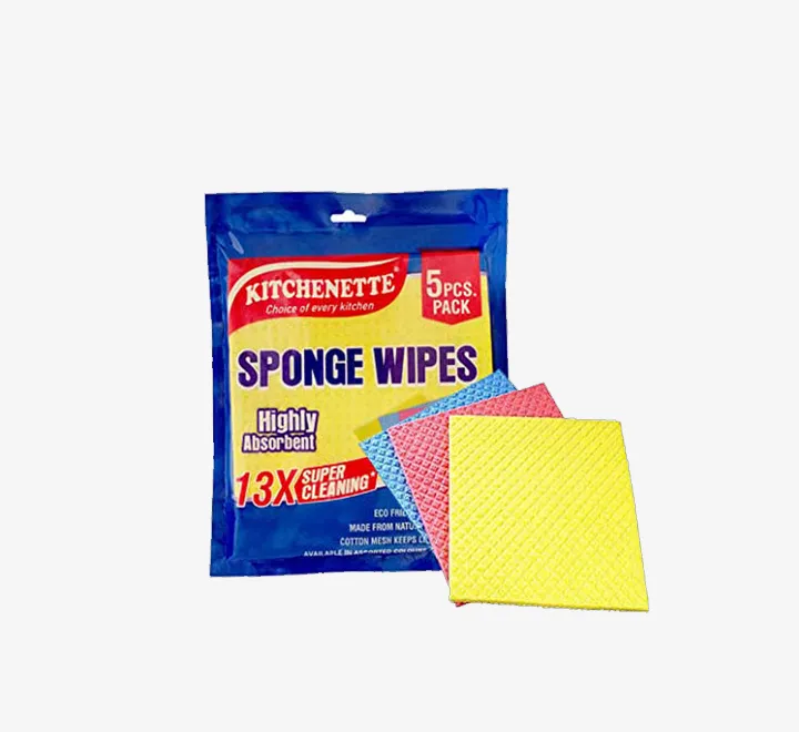 Kitchenette Cellulose and Cotton Sponge Wipes for KItchen use and Reuse (180 mm x 200 mm) - 3 Pieces.Pack (Color and Print May Vary)