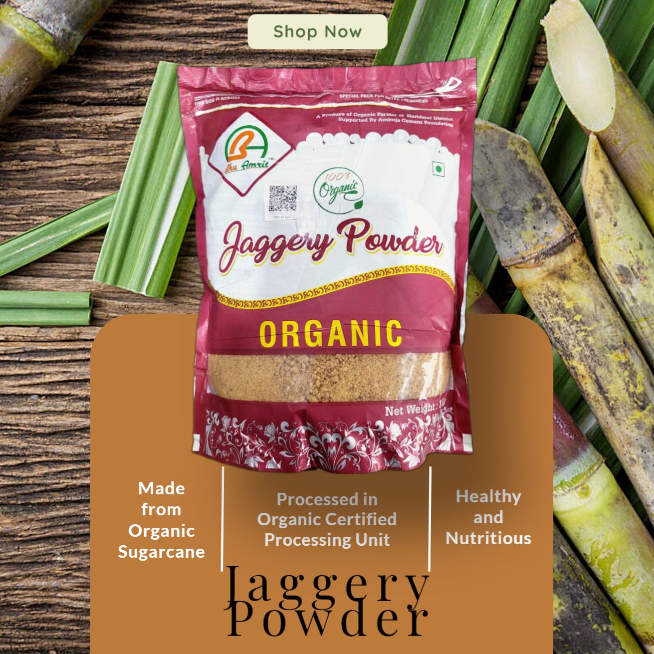 Bhu Amrit Organic Jaggery Powder - Healthy & Natural Sweetener