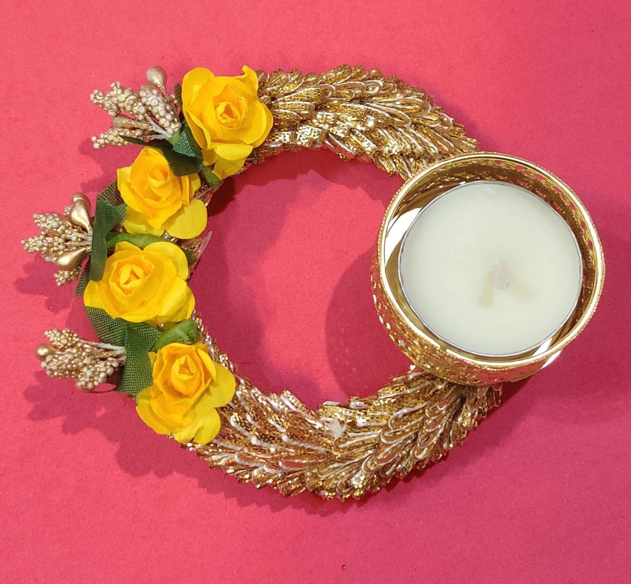 Yellow (1 pc) Christmas Wax Candle Holder, Christmas Decoration Items for Home | Xmas Light Items