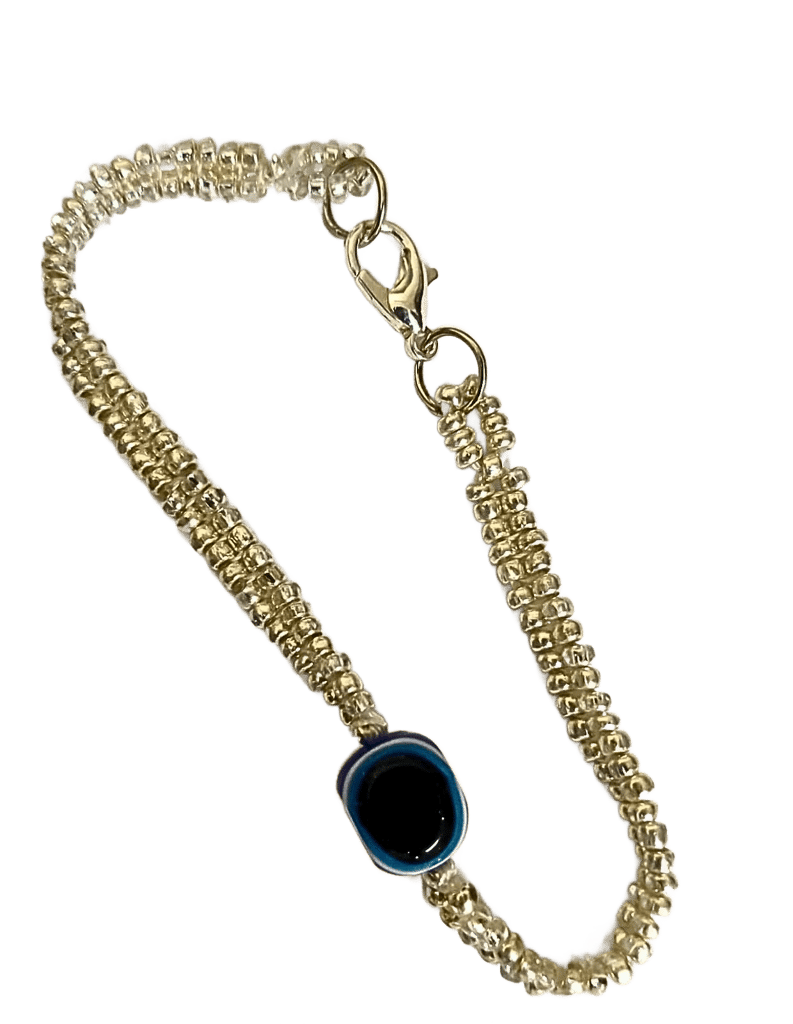 Evil Eye & Silver Glass Seed Beads Bracelet- (BL-16)