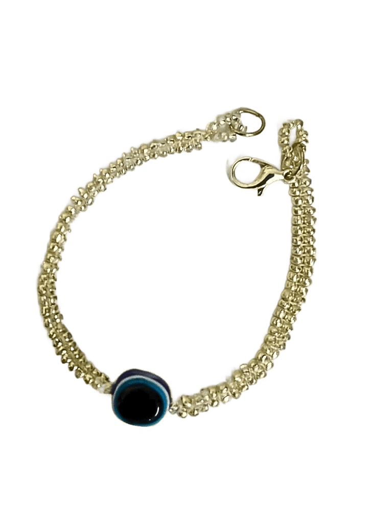 Evil Eye & Silver Glass Seed Beads Bracelet- (BL-16)