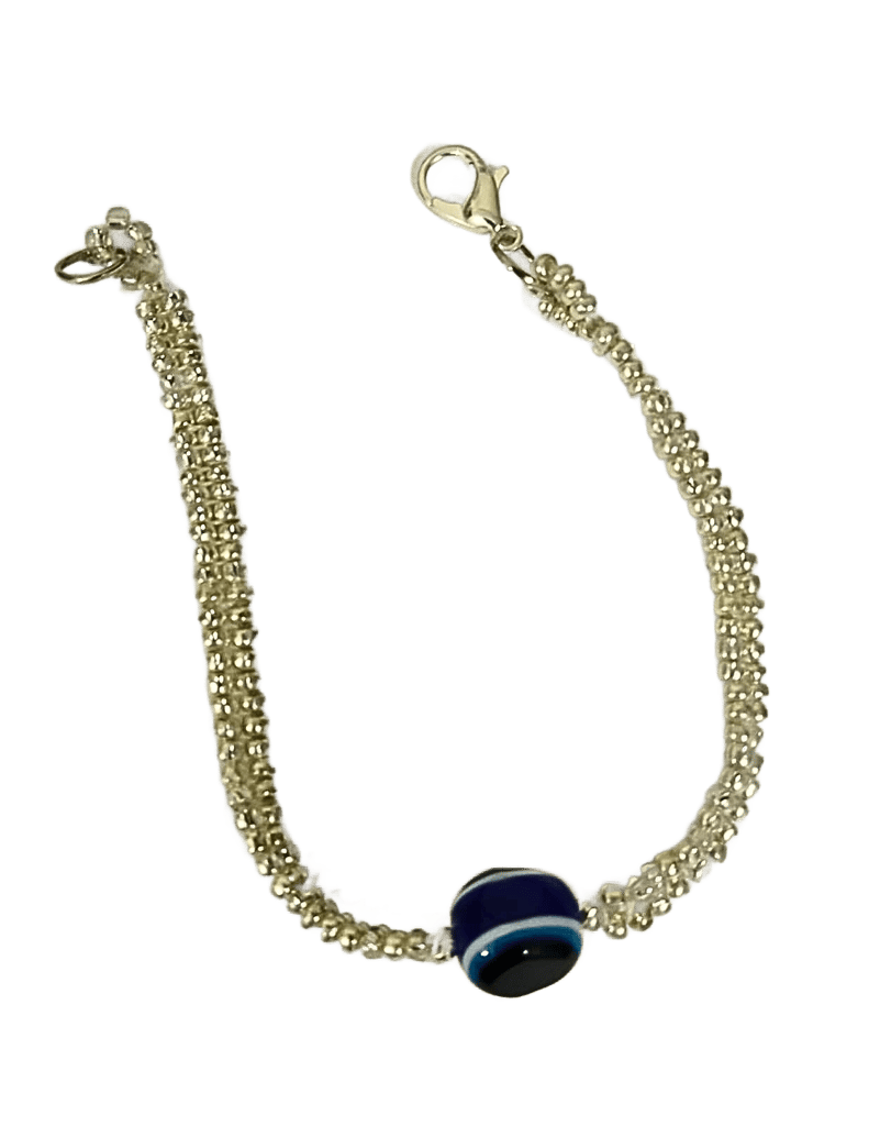 Evil Eye & Silver Glass Seed Beads Bracelet- (BL-16)