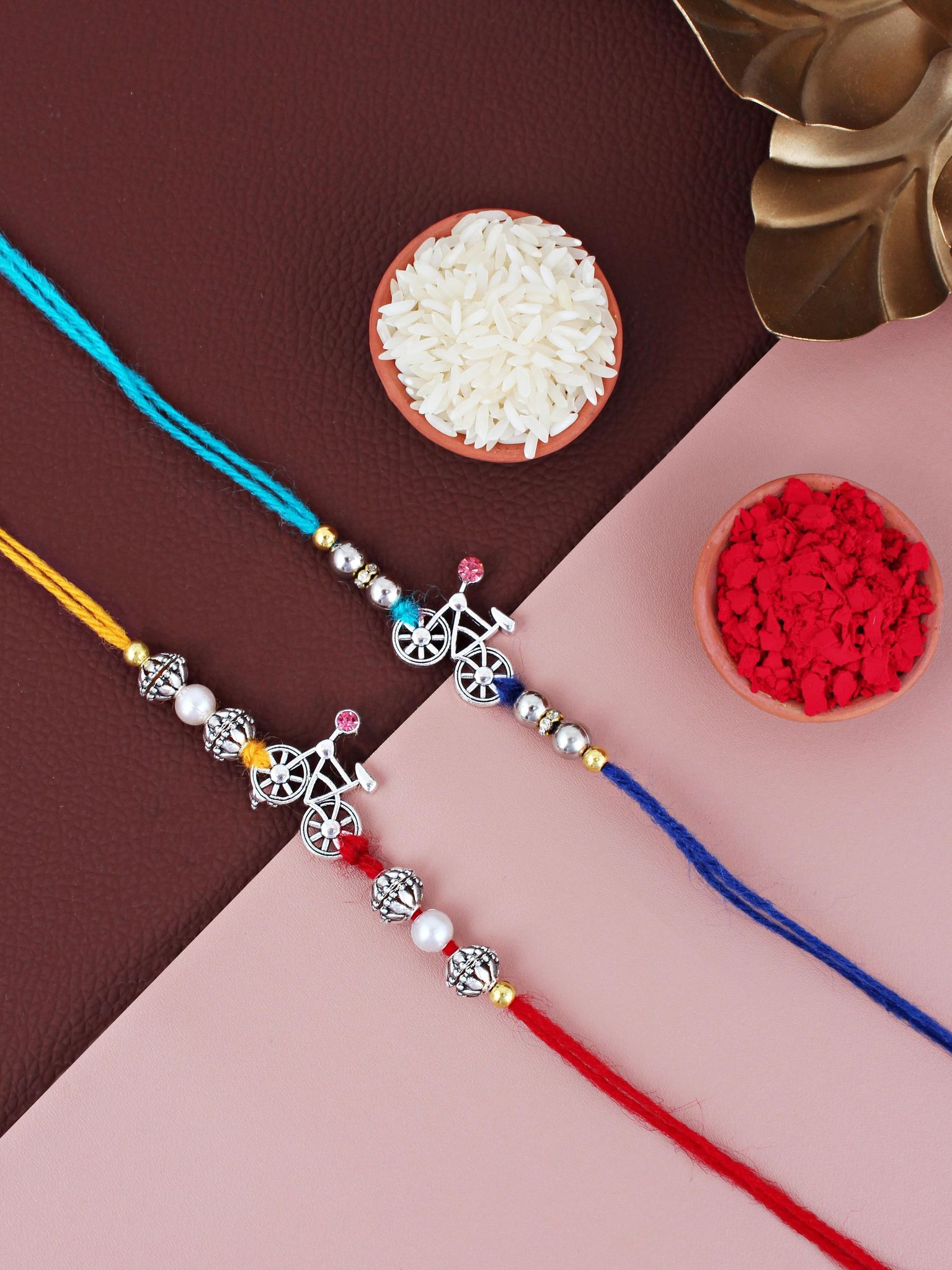 Lucky Jewellery Designer Oxidised Silver Funky Design Rakhi - Rakshabandhan Rakhee Bracelet for Brother/Bhaiya/Bhai/Bhabhi - Pack of 2 (72-JPR1-1954-S-2)