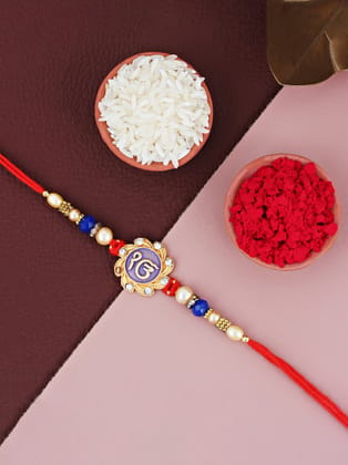 Lucky Jewellery Designer Meena Ik Onkar Religious Rakhi - Rakshabandhan Sardar/Sikh Rakhee Bracelet for Brother/Bhaiya/Bhai/Bhabhi Pack of 1 (77-S5R1-1985-1)