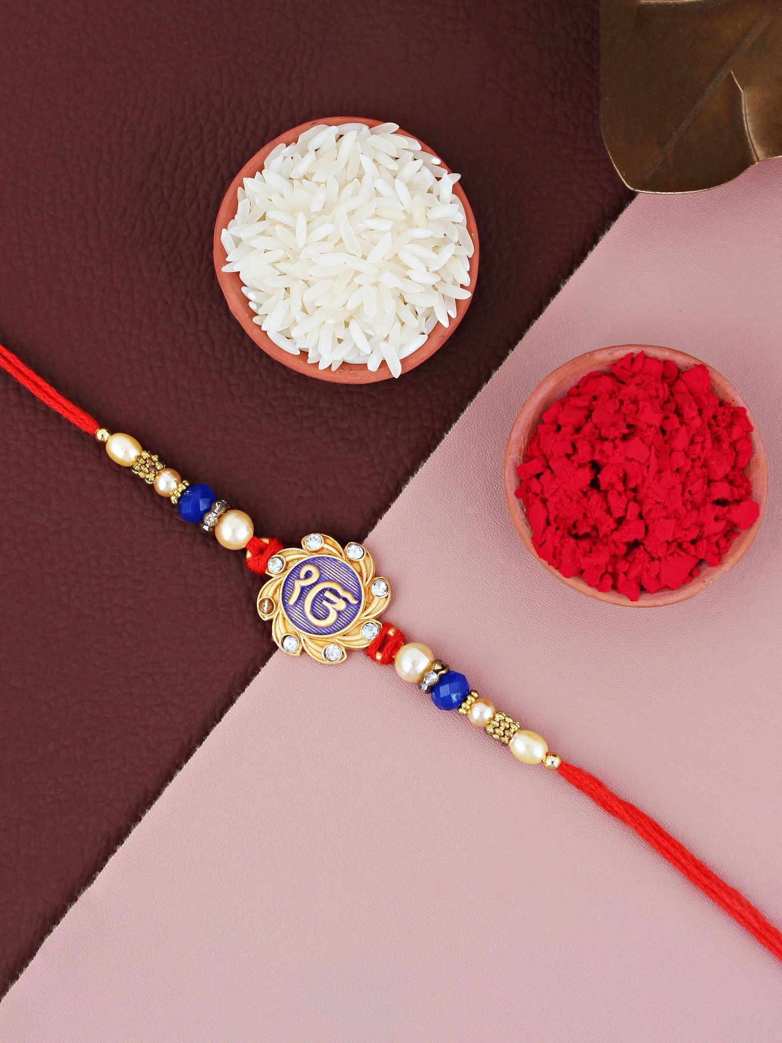 Lucky Jewellery Designer Meena Ik Onkar Religious Rakhi - Rakshabandhan Sardar/Sikh Rakhee Bracelet for Brother/Bhaiya/Bhai/Bhabhi Pack of 1 (77-S5R1-1985-1)