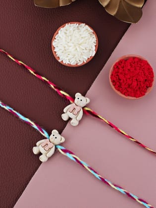 Lucky Jewellery Designer Teddy Bear Rakhi - Rakshabandhan Plastic Rakhee Bracelet for Brother/Bhaiya/Bhai/Bhabhi & Kids - Pack of 2 (80-CHR1-1948-2)