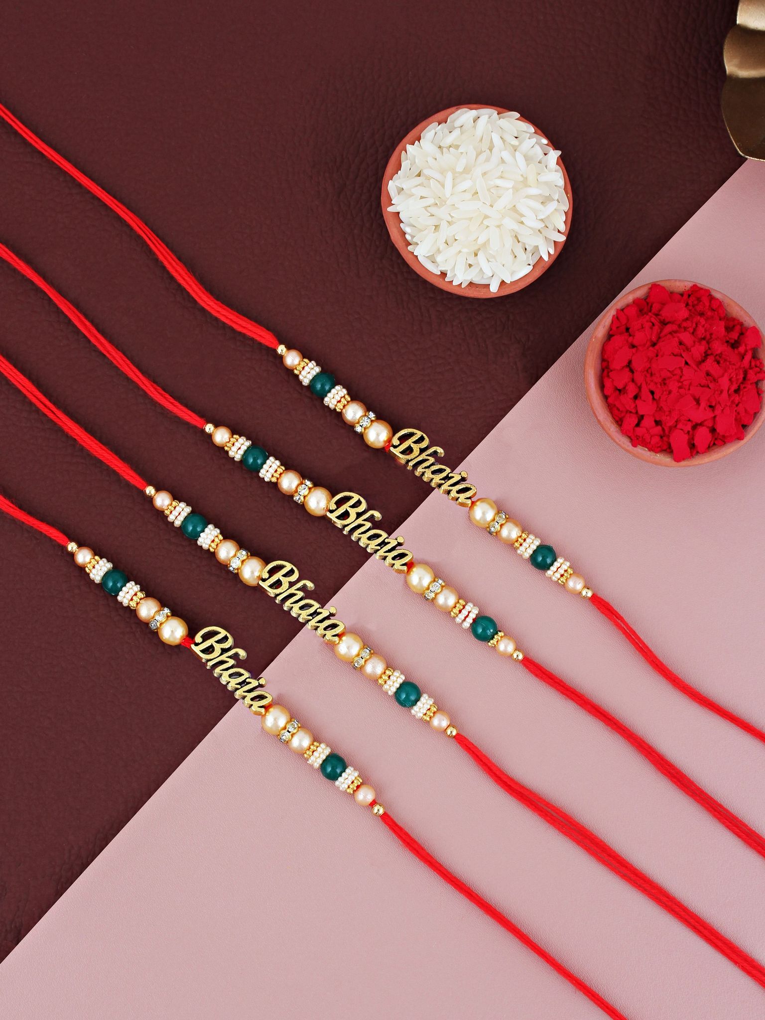 Lucky Jewellery Designer Bhaia Rakhi - Rakshabandhan Pearl Rakhee Bracelet for Brother/Bhaiya/Bhai/Bhabhi Pack of 4 (94-CHR1-1965-4)