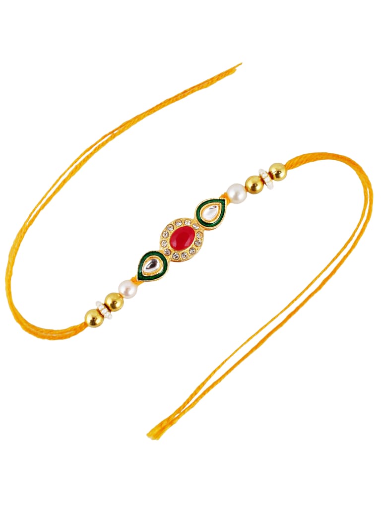 Lucky Jewellery Designer Gold Plated Meena Kunda Rakhi - Rakshabandhan Stone Rakhee Bracelet for Brother/Bhaiya/Bhai/Bhabhi - Pack of 2 (98-J5R1-1977-2)