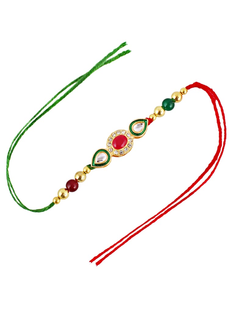 Lucky Jewellery Designer Gold Plated Meena Kunda Rakhi - Rakshabandhan Stone Rakhee Bracelet for Brother/Bhaiya/Bhai/Bhabhi - Pack of 2 (98-J5R1-1977-2)