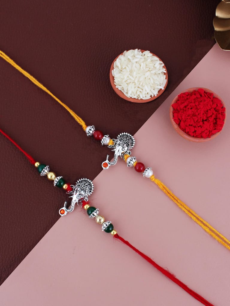 Lucky Jewellery Designer Oxidised Silver Religious Rakhi - Rakshabandhan Ganpati/Ganesha Rakhee Bracelet for Brother/Bhaiya/Bhai/Bhabhi - Pack of 2 (100-JPR1-1973-S-2)