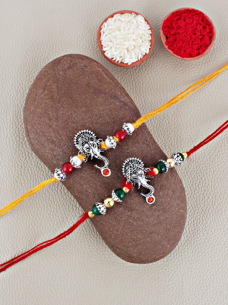 Lucky Jewellery Designer Oxidised Silver Religious Rakhi - Rakshabandhan Ganpati/Ganesha Rakhee Bracelet for Brother/Bhaiya/Bhai/Bhabhi - Pack of 2 (100-JPR1-1973-S-2)