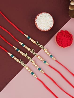 Lucky Jewellery Designer Bhaia Rakhi - Rakshabandhan Pearl Rakhee Bracelet for Brother/Bhaiya/Bhai/Bhabhi Pack of 4 (100-CHR1-196465-4)