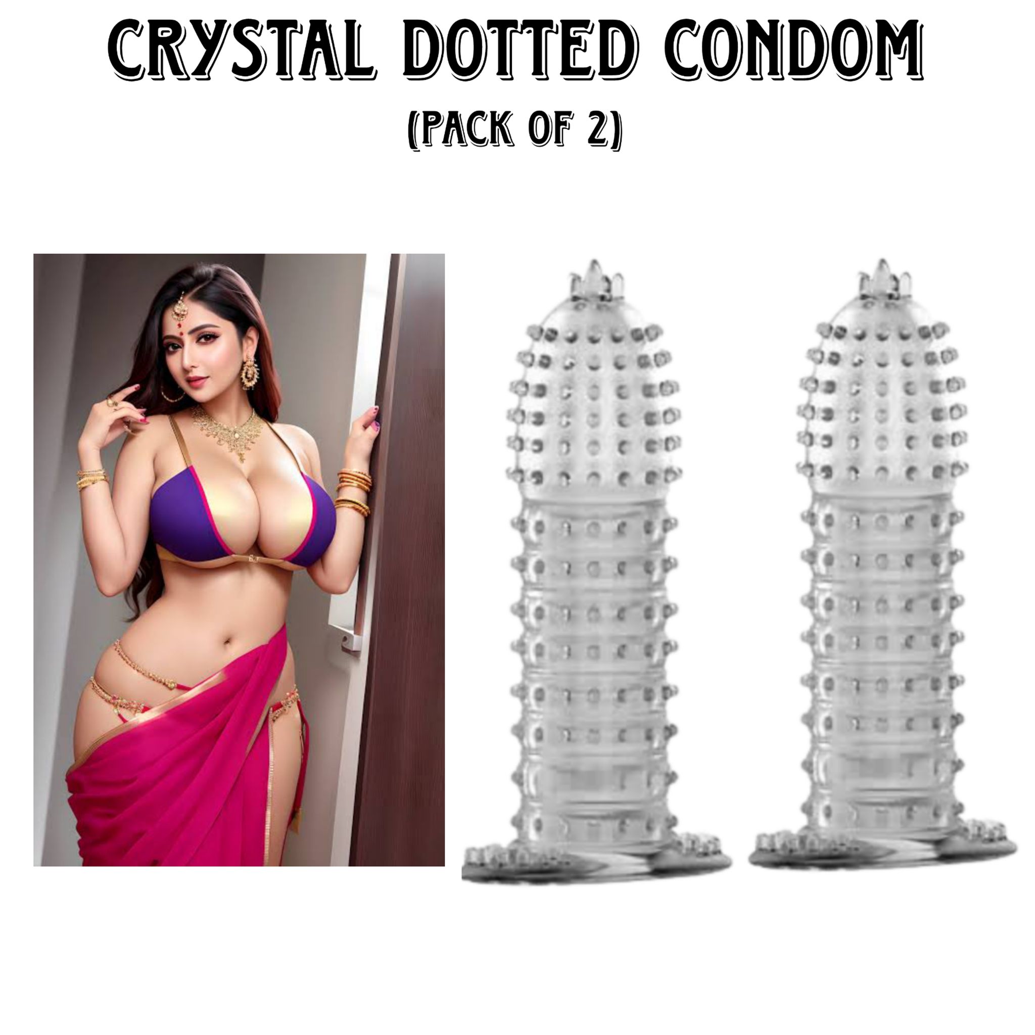 Qawvler Crystal Dotted Reusable Condom Silicone Dragon Condom (Pack of 2) Transparent