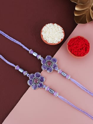 Lucky Jewellery Designer Oxidised Silver Rakhi - Rakshabandhan Purple Color Meena Rakhee Bracelet for Brother/Bhaiya/Bhai/Bhabhi - Pack of 2 (106-CHR1-1967-P-S-2)