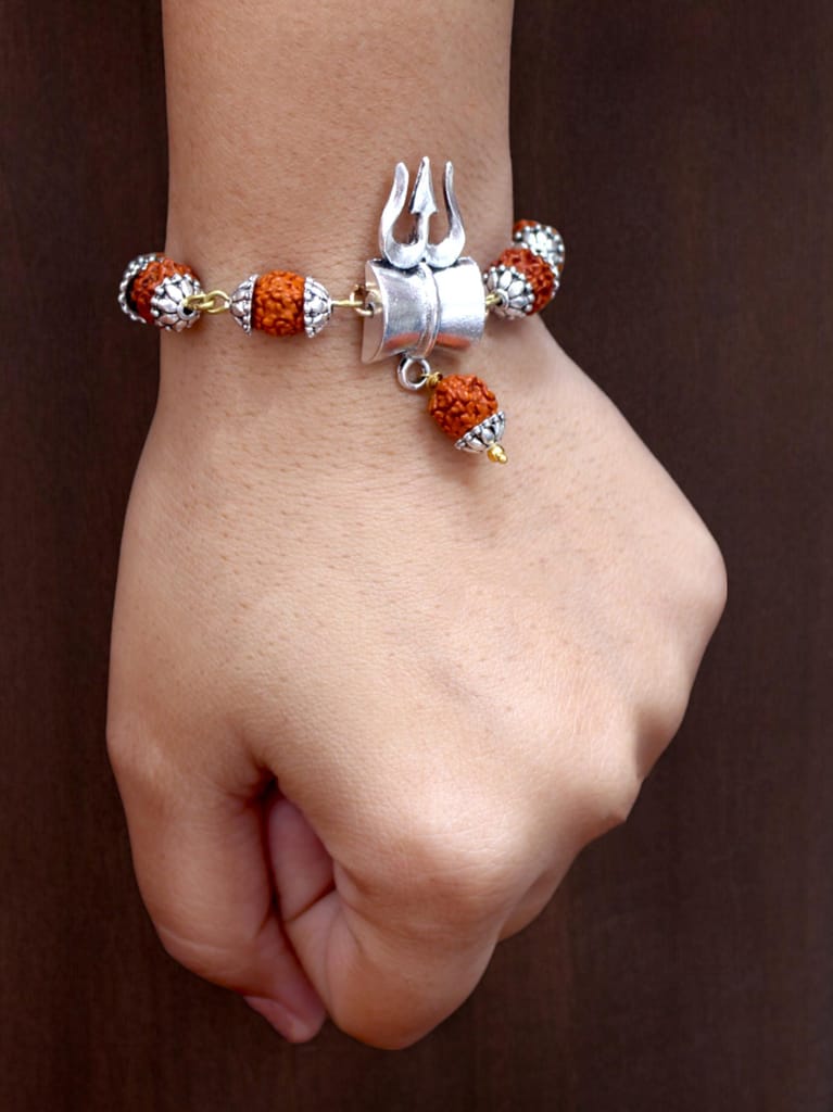 Lucky Jewellery Designer Oxidised Silver Religious Rakhi - Rakshabandhan Shiva Immitation Rudraksh Rakhee Bracelet for Brother/Bhaiya/Bhai/Bhabhi - Pack of 1 (108-JPR1-1972-S-1)