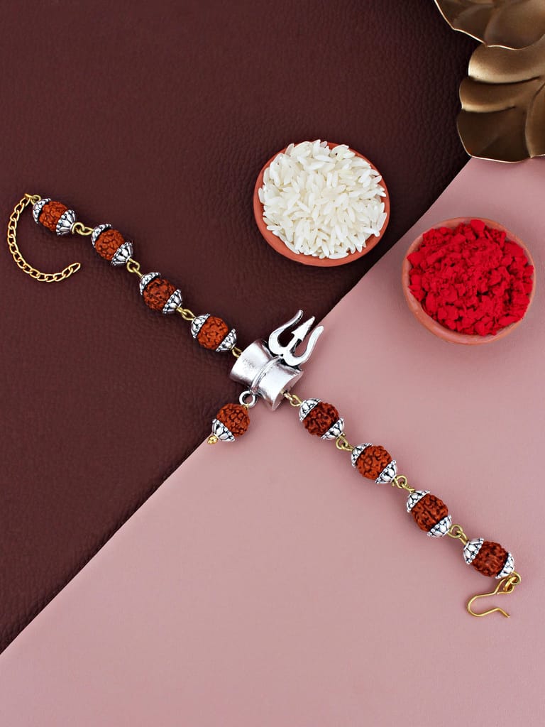 Lucky Jewellery Designer Oxidised Silver Religious Rakhi - Rakshabandhan Shiva Immitation Rudraksh Rakhee Bracelet for Brother/Bhaiya/Bhai/Bhabhi - Pack of 1 (108-JPR1-1972-S-1)