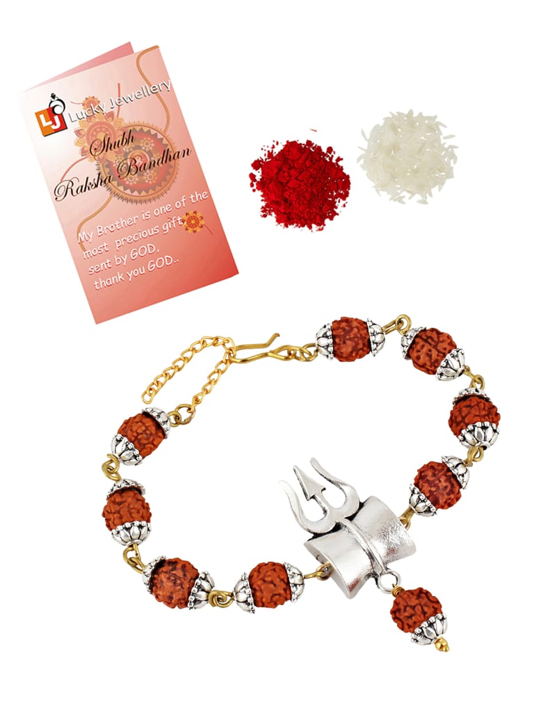 Lucky Jewellery Designer Oxidised Silver Religious Rakhi - Rakshabandhan Shiva Immitation Rudraksh Rakhee Bracelet for Brother/Bhaiya/Bhai/Bhabhi - Pack of 1 (108-JPR1-1972-S-1)