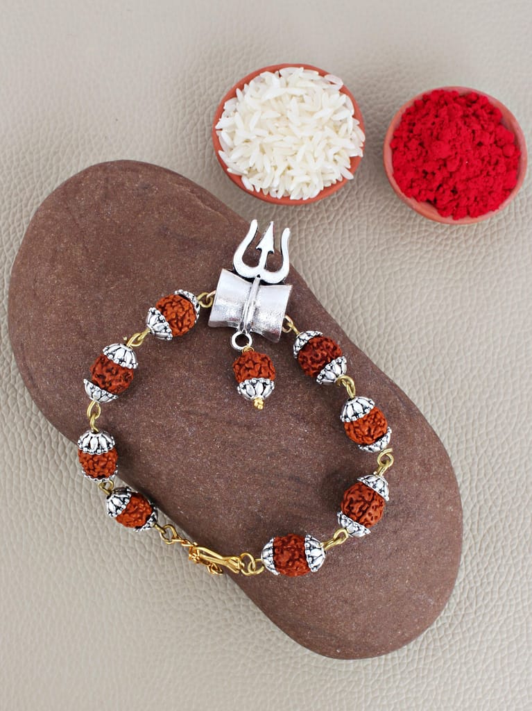 Lucky Jewellery Designer Oxidised Silver Religious Rakhi - Rakshabandhan Shiva Immitation Rudraksh Rakhee Bracelet for Brother/Bhaiya/Bhai/Bhabhi - Pack of 1 (108-JPR1-1972-S-1)