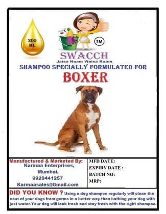 SWACCH Premium Shampoo for Boxer (200ML) (Pack of 2) NEEM ALOVERA