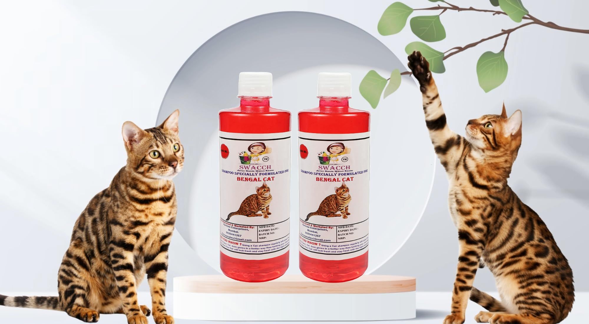 SWACCH Shampoo Specially FORMULATED for Bengal Cat (500ML) (Pack of 2) Strawberry