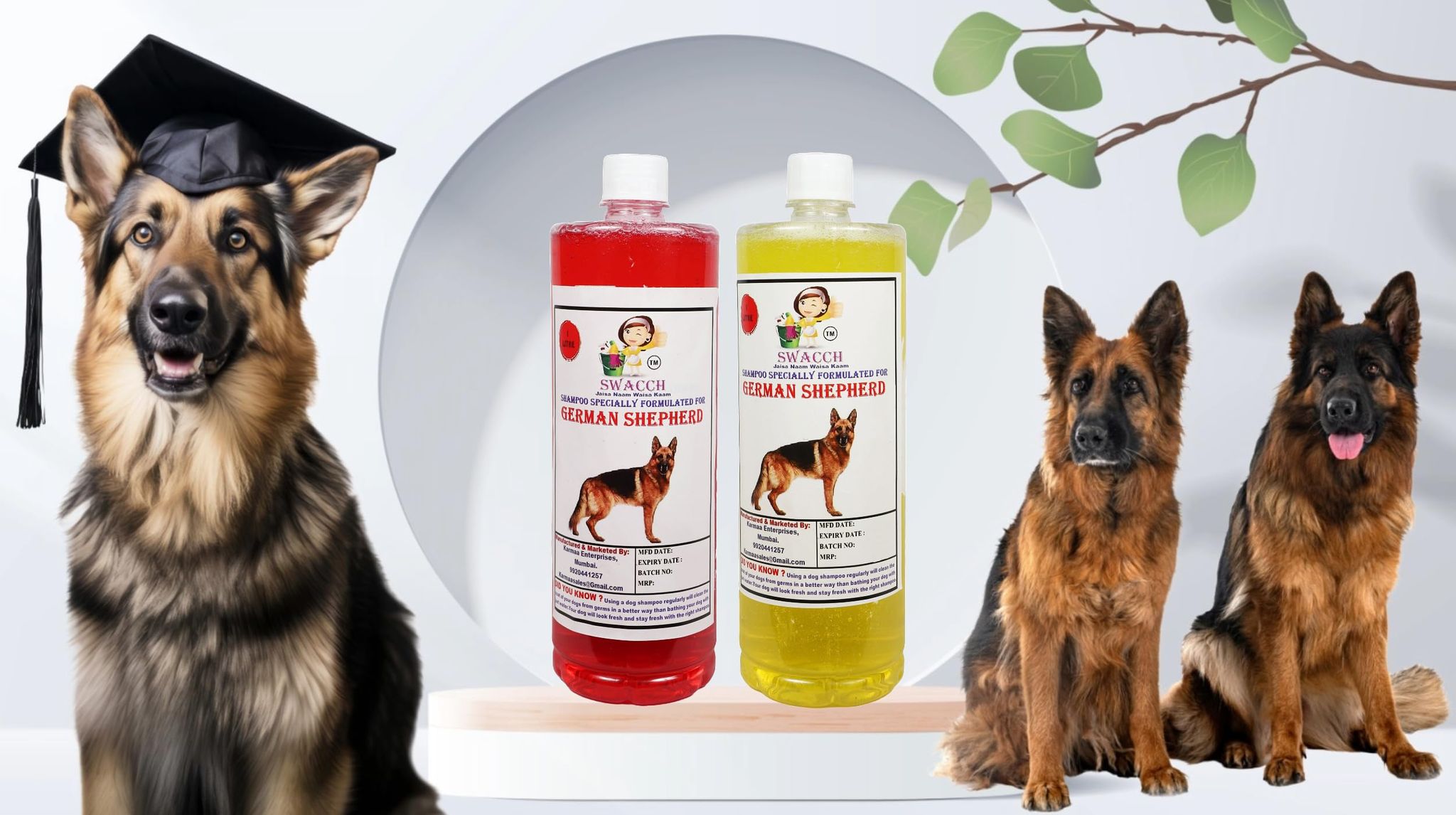 Swacch Shampoo Specially Formulated for German Shepherd (1 Litre) (Comb Pack of 2) Jasmine & Lemon