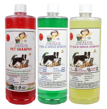 Swacch Shampoo (Strawberry) + Deodorizer (Jasmine) + Stain Remover (Lemon) 1 Litre Each Swacch Shampoo (Strawberry) + Deodorizer (Jasmine) + Stain Remover (Lemon) 1 Litre Each