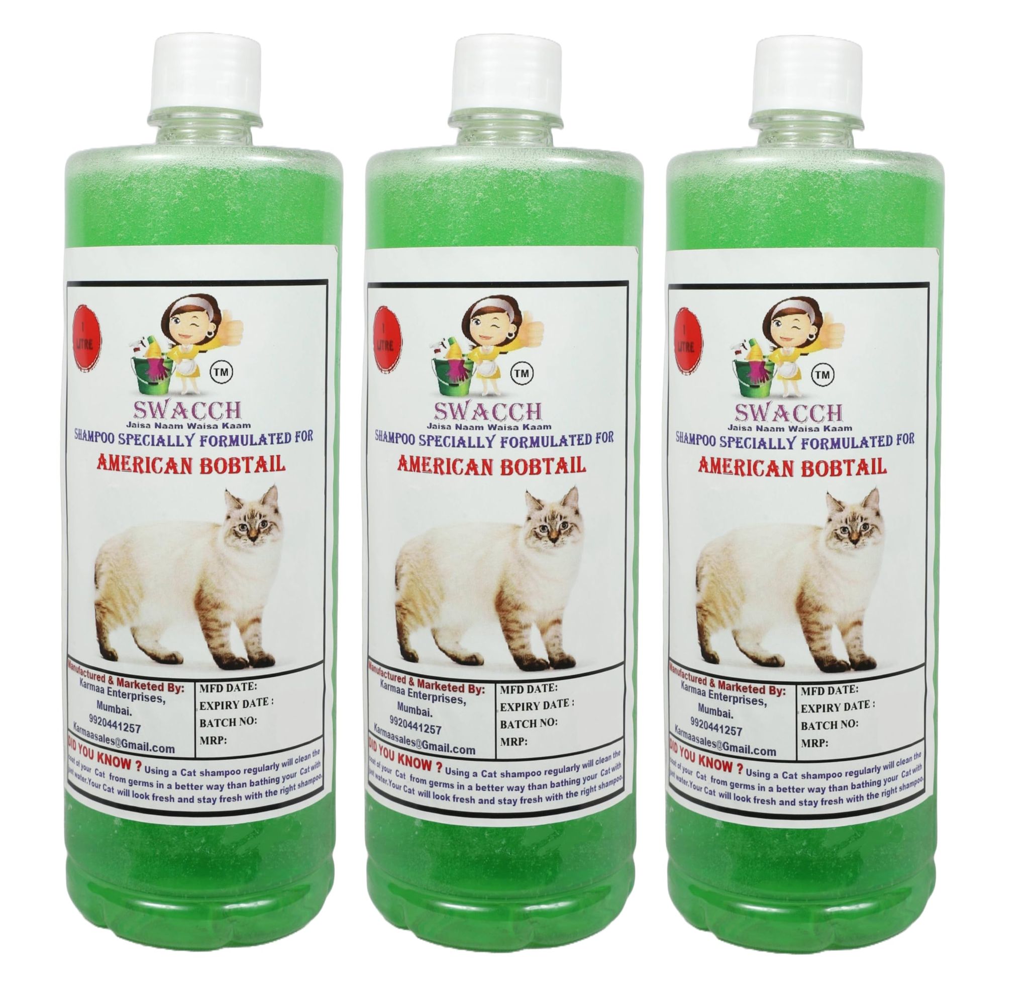 Swacch Shampoo Specially Formulated for American Bobtail (1 Litre) (Combo Pack of 3) Neem Alovera