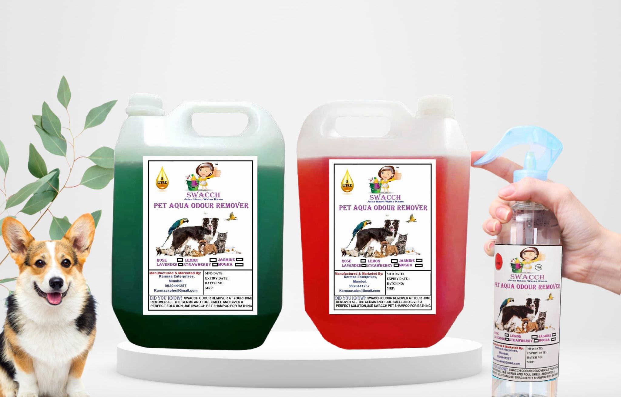 Swaach PET Aqua Odour Remover (5 Litre) (Pack of 2) Mogra & Strawberry