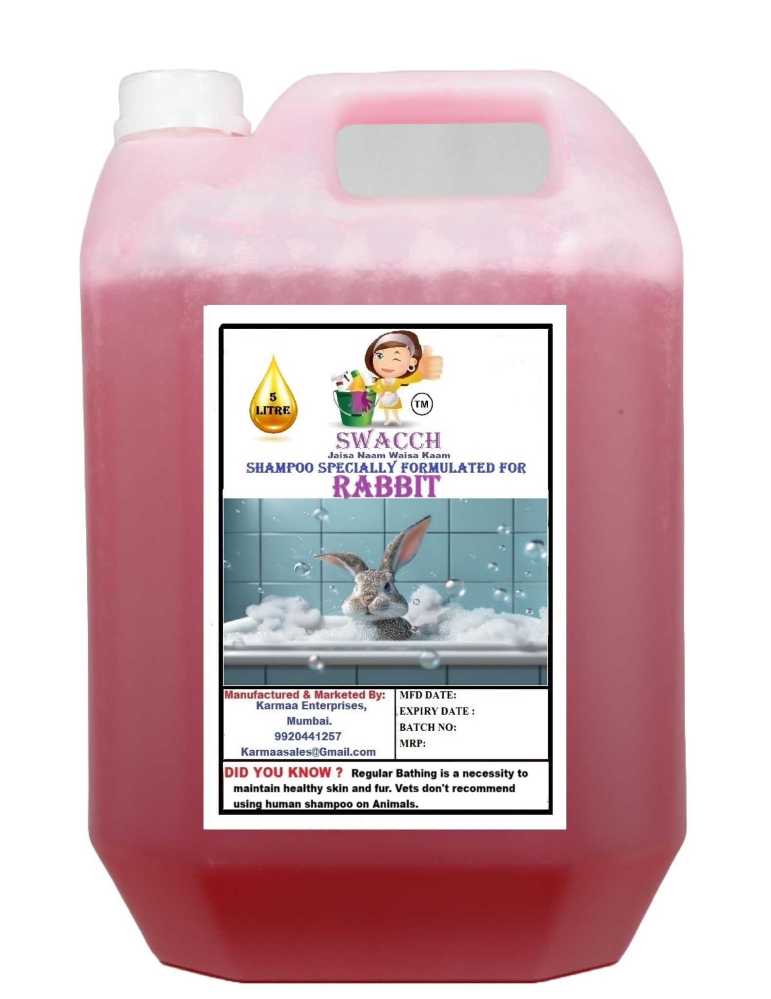 Swacch Shampoo Specially Formulated for Rabbit (5 Litre) Jasmine