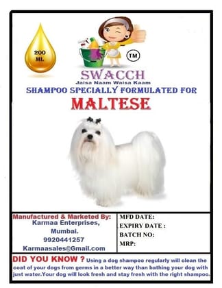 SWACCH Premium Shampoo for Maltese (200ML) Lemon SWACCH Premium Shampoo for Maltese (200ML) Lemon